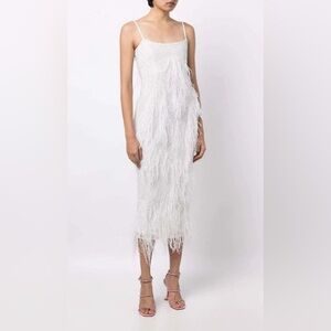 Rachel Gilbert Aster midi dress white sequins with feathers